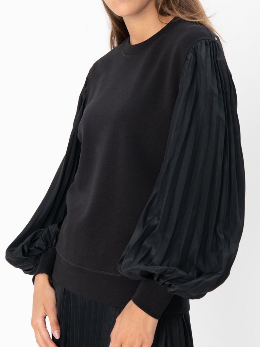 Sportmax Code Max Mara Pleated Puff Sleeves Black Luxury Sweatshirt Blouse M